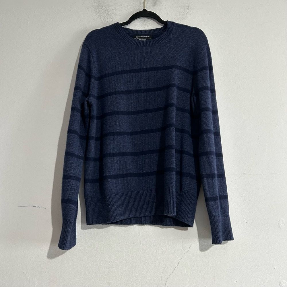 Banana Republic Filpucci Merino Wool Italian Blue Crewneck Striped Sweater